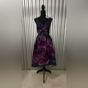 Womens Neiman Marcus Lela Rose Purple Floral Cotton Silk Sleeveless Dress Size 8